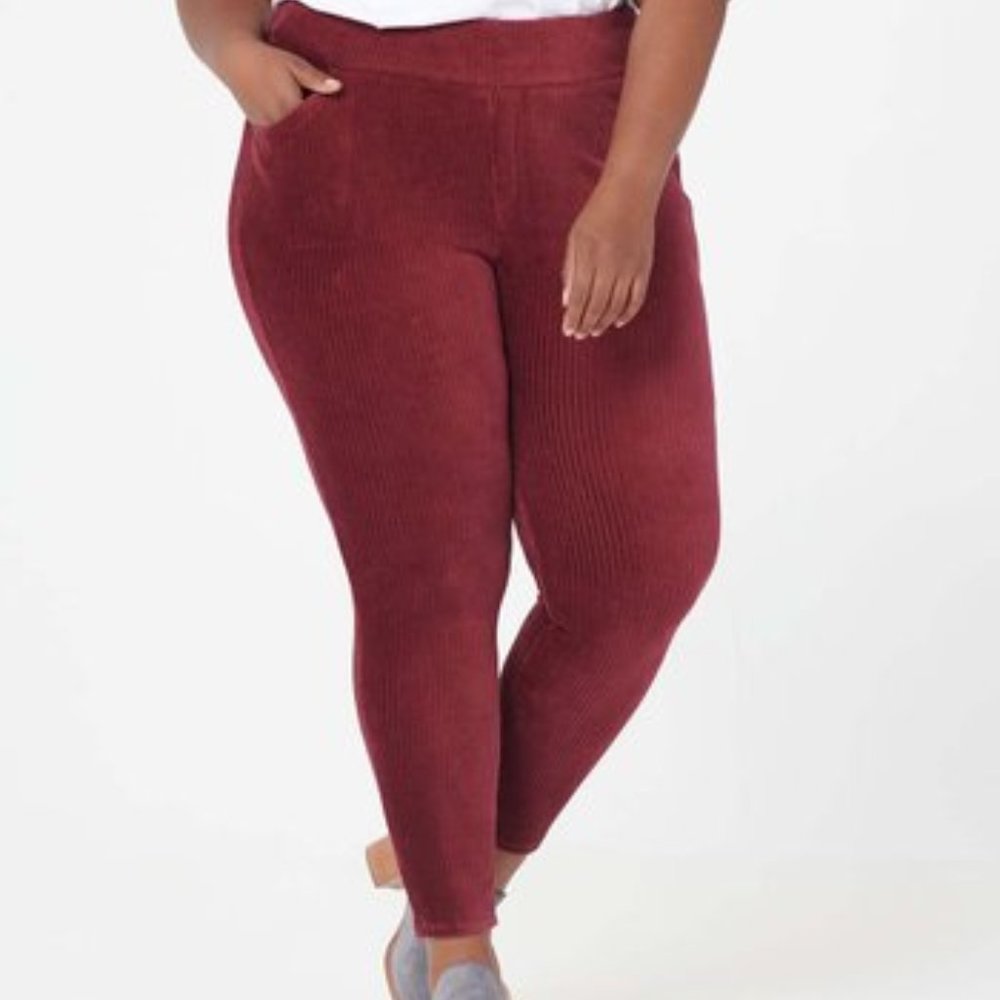 Denim & Co. Leggings, Smooth Waist Knit Cord,  Petite Plux 4X, Wine , NWOT